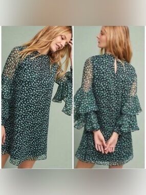 Anthropologie Ranna Gill Fluttered Tunic
Night Out Dress Black Green Size M